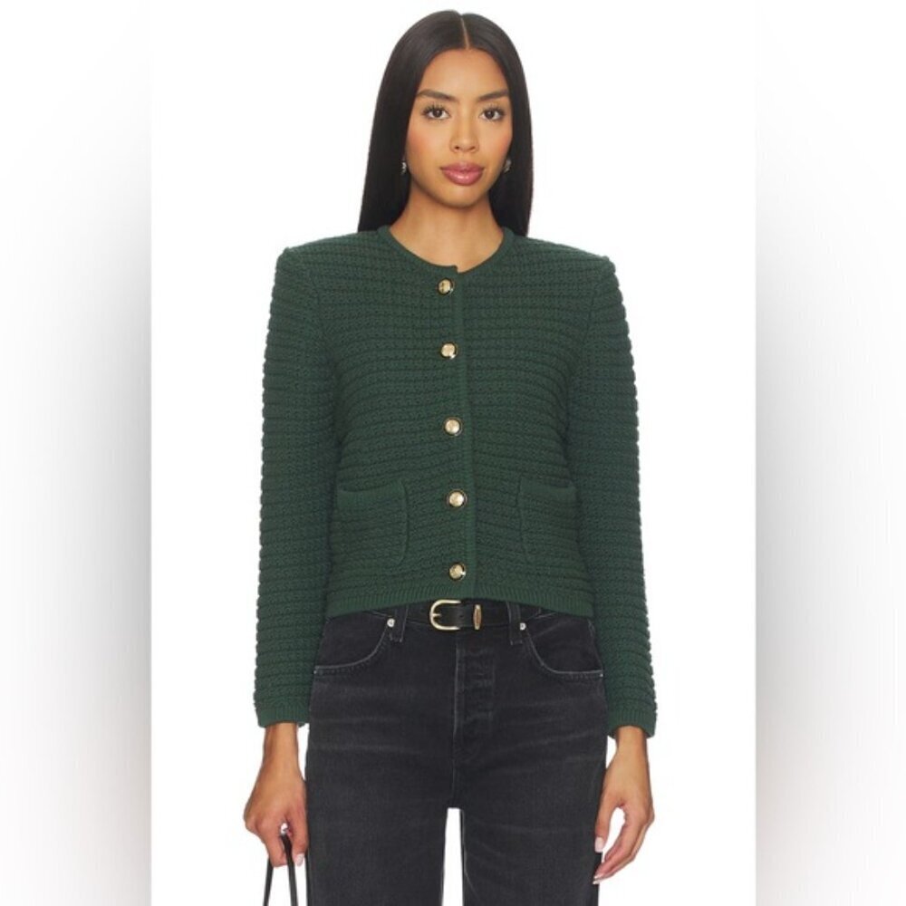 NEW Ba&sh Bash Gaspard Tweed Cardigan Jacket Vertbouteille Dark Green | sz 1 / S - Picture 2 of 12